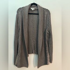 Garnet Hill Open Front Cardigan Sweater Cashmere Blend Lace Detail Brown Size XL